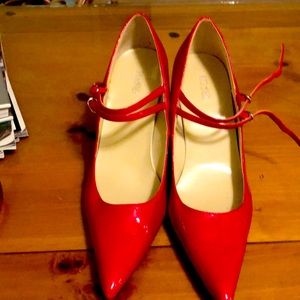 Size 101/2 red patent leather 3” heels